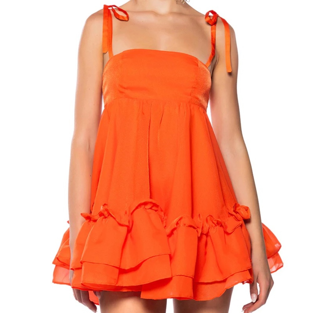 Orange Mini Dress Akira Sweetheart Ruffled Sundress Tiered Organza Small S NWT